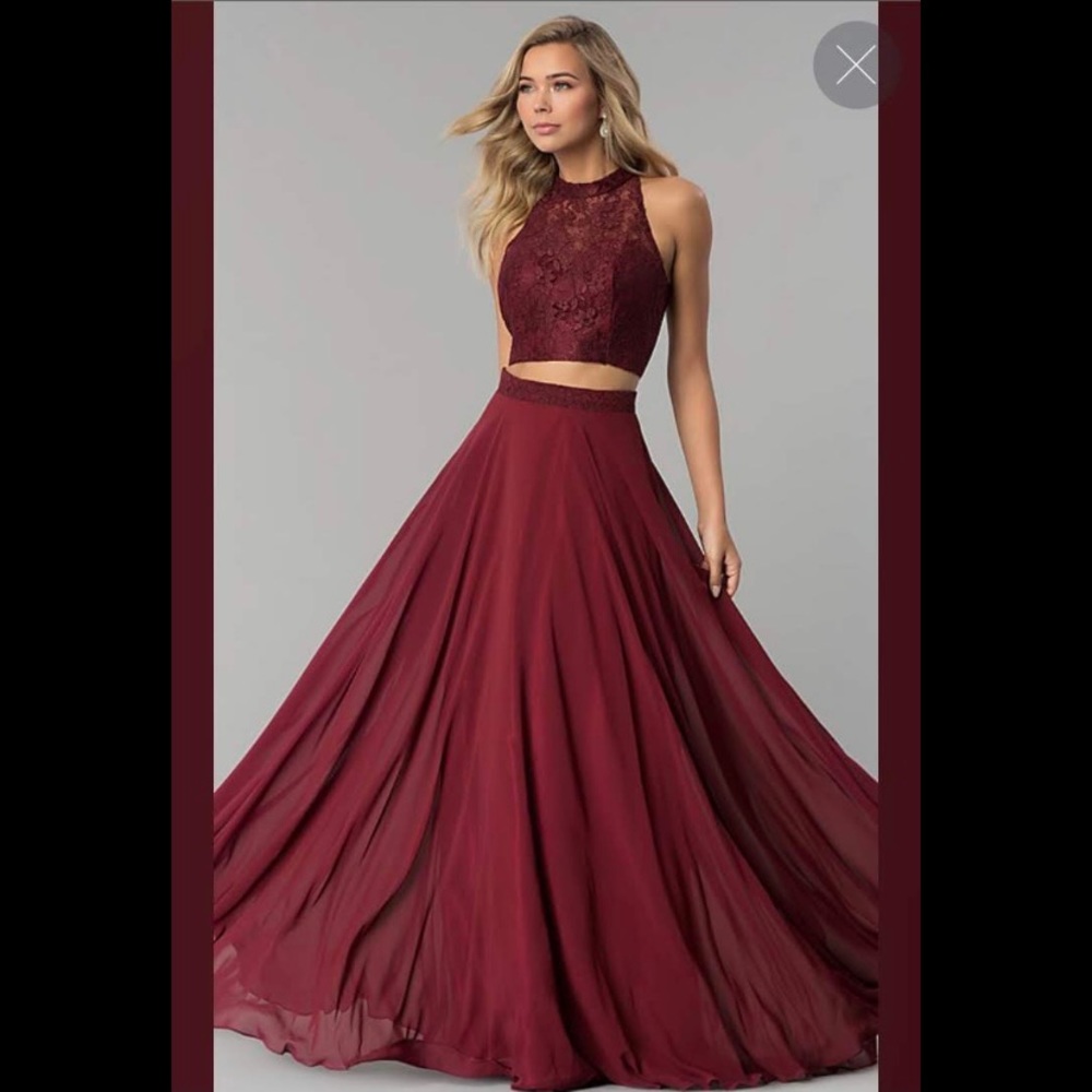 NEW Two Piece Maroon Lace Prom Dress PromGirl 0
